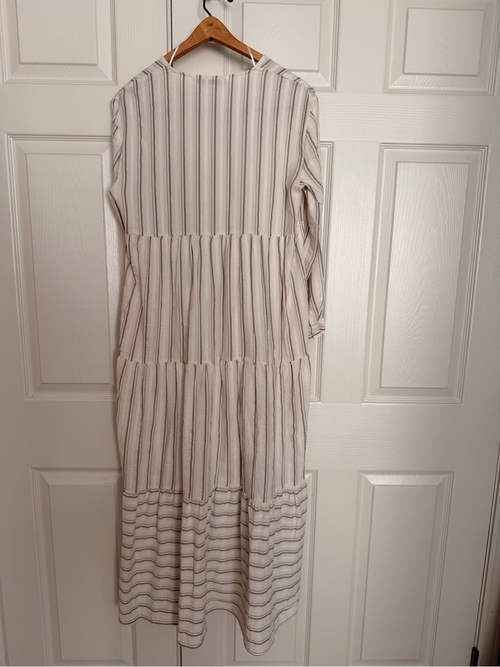 Zara Maxi Dress XS Beige Stripe Cotton Viscose Summer Resort Dress Long Sleeved - Picture 7 of 11